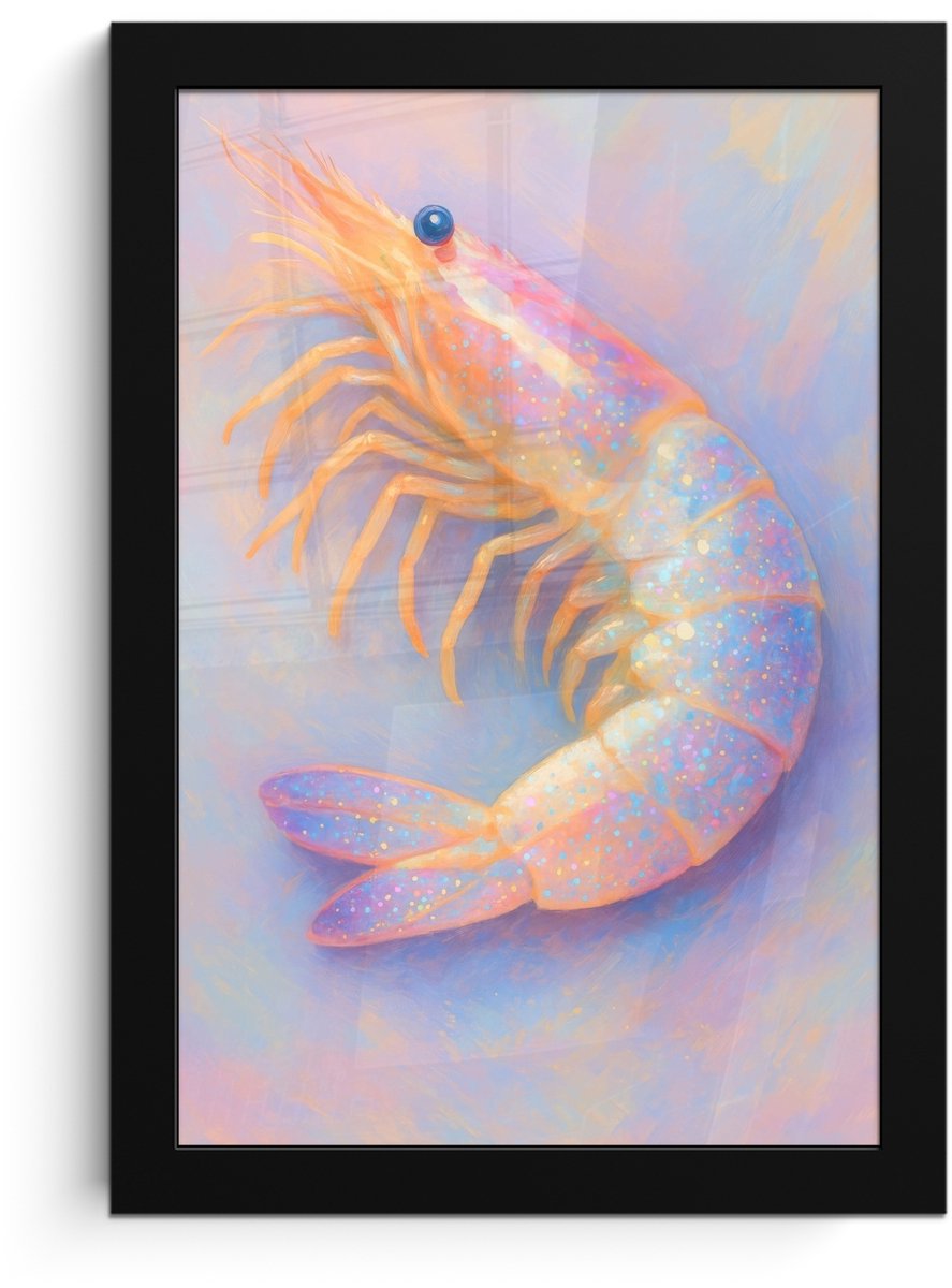 FrameYourWall Poster in lijst - Fotolijst 20x30 cm - Posters - Garnaal - Subtiele structuur - Blauw - Roze - Posterlijst zwart - Decoratie - Wanddecoratie woonkamer - Muurdecoratie slaapkamer