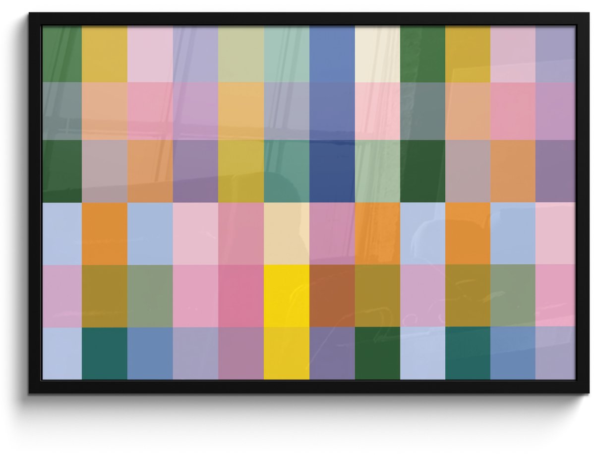 FrameYourWall Poster in lijst - Fotolijst 90x60 cm - Posters - Blokken - Vierkant - Patroon - Gekleurd - Posterlijst zwart - Decoratie - Wanddecoratie woonkamer - Muurdecoratie slaapkamer