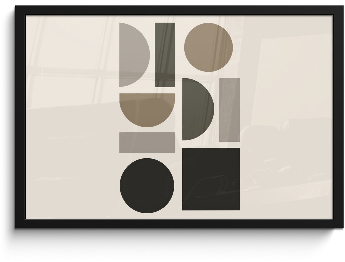 FrameYourWall Poster in lijst - Fotolijst 60x40 cm - Posters - Natuurlijke tinten - Grafisch - Verticale compositie - Posterlijst zwart - Decoratie - Wanddecoratie woonkamer - Muurdecoratie slaapkamer Aardetinte - Grafisch