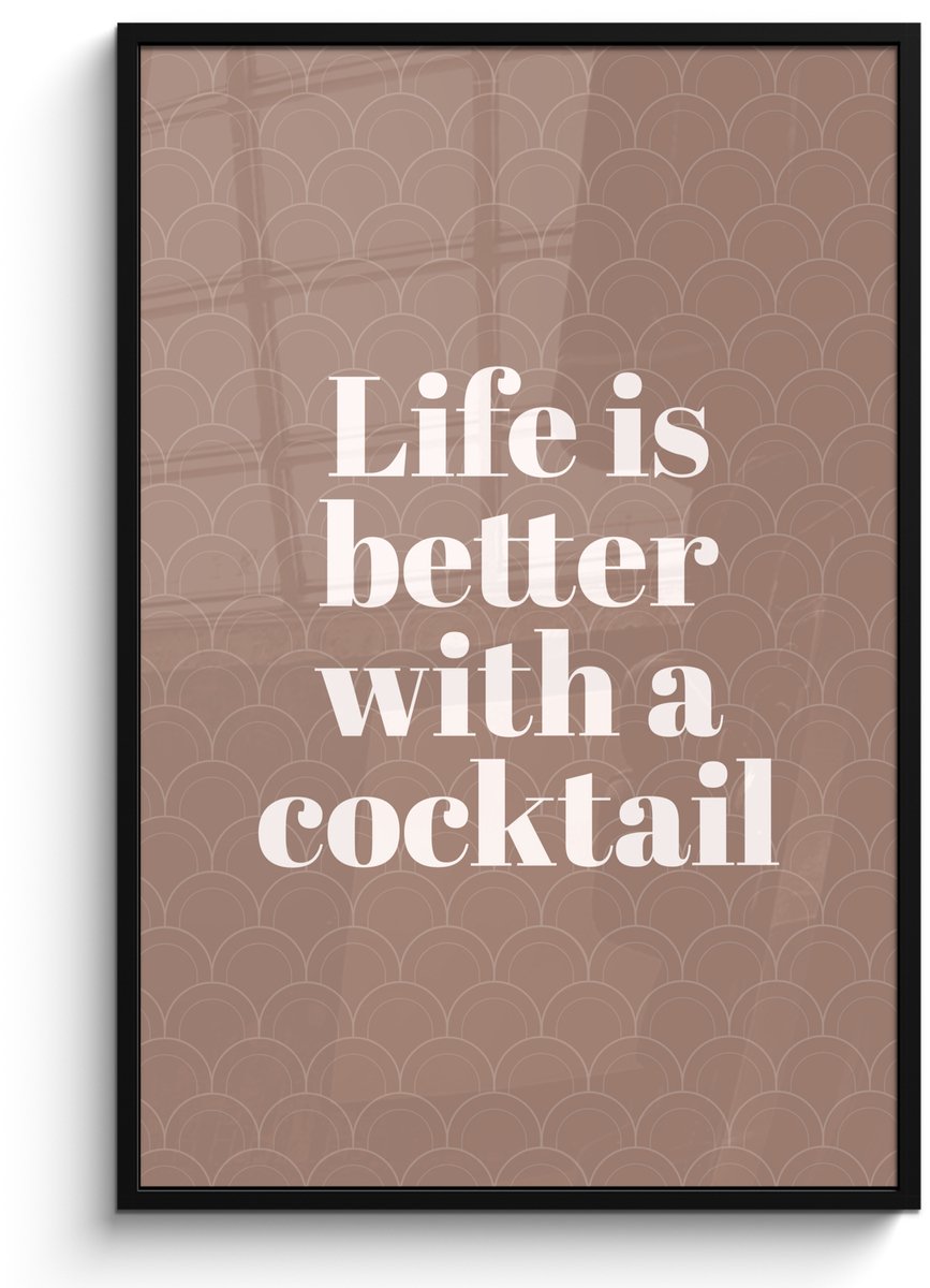 FrameYourWall Poster in lijst - Fotolijst 80x120 cm - Posters - Cocktail - Tekst - Patroon - Wit - Posterlijst zwart - Decoratie - Wanddecoratie woonkamer - Muurdecoratie slaapkamer