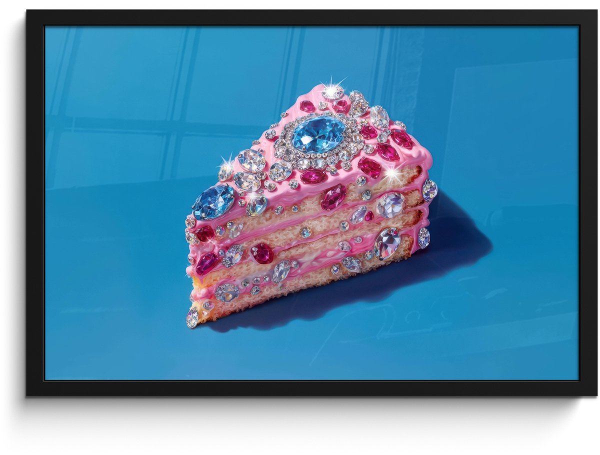 FrameYourWall Poster in lijst - Fotolijst 60x40 cm - Posters - Taart - Edelstenen - Glitters - Roze - Posterlijst zwart - Decoratie - Wanddecoratie woonkamer - Muurdecoratie slaapkamer
