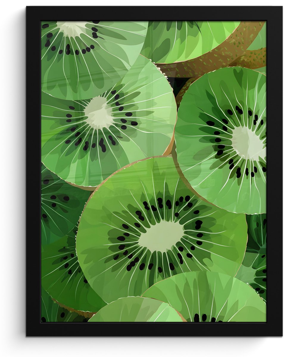 FrameYourWall Poster in lijst - Fotolijst 30x40 cm - Posters - Kiwi - Groen - Pitten - Posterlijst zwart - Decoratie - Wanddecoratie woonkamer - Muurdecoratie slaapkamer