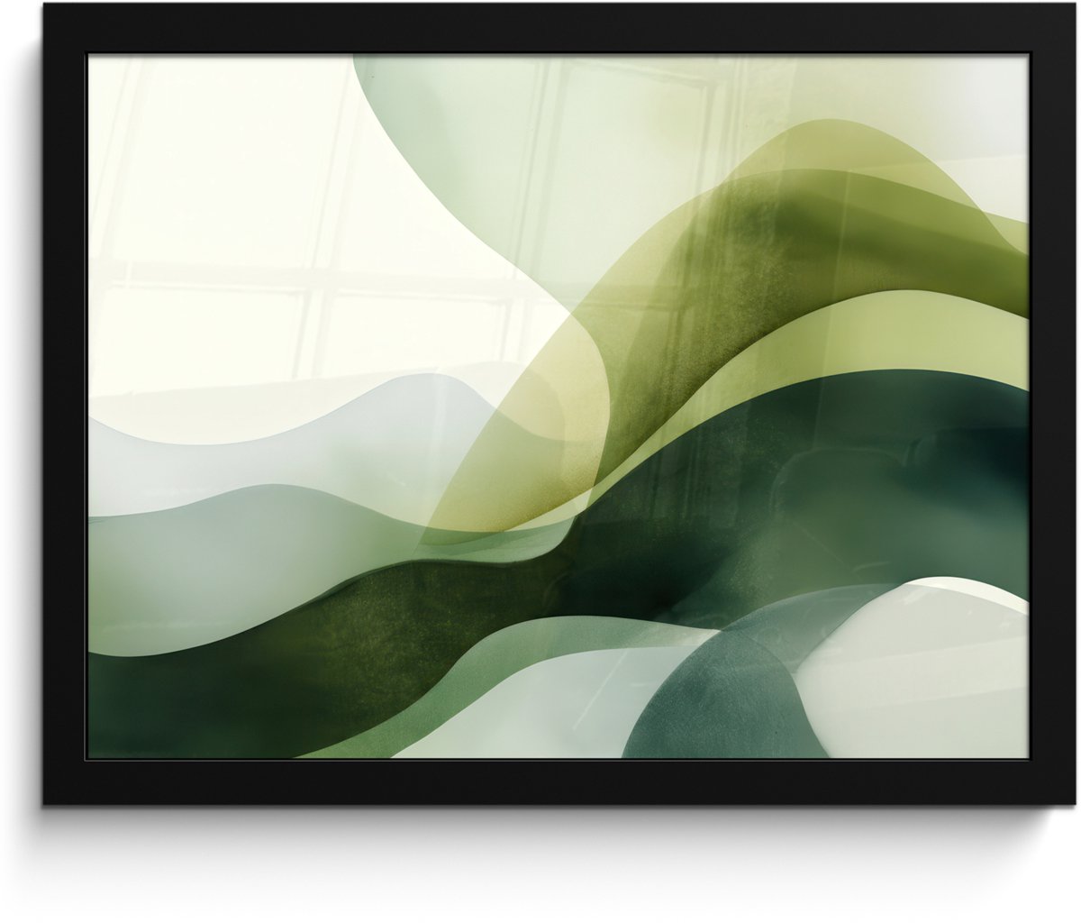 FrameYourWall Poster in lijst - Fotolijst 40x30 cm - Posters - Golven - Abstract - Lichtgroen - Sierlijk - Posterlijst zwart - Decoratie - Wanddecoratie woonkamer - Muurdecoratie slaapkamer