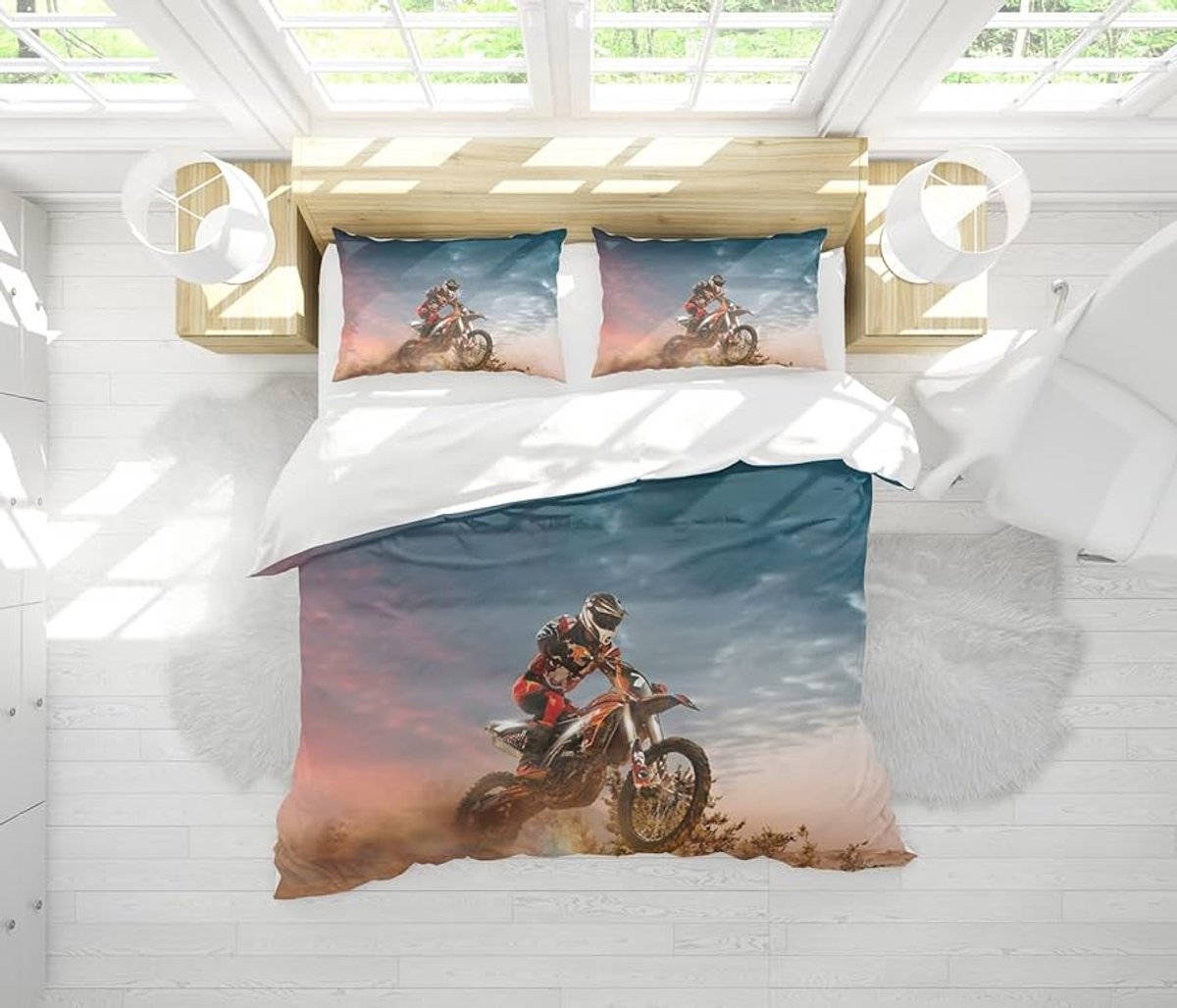 Image of 3D Motorcross Dekbedovertrek - Realistisch Patroon - 1 stuk - Microvezel