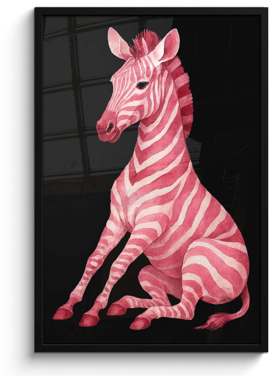 FrameYourWall Poster in lijst - Fotolijst 60x90 cm - Posters - Zebra - Roze - Gestreept - Posterlijst zwart - Decoratie - Wanddecoratie woonkamer - Muurdecoratie slaapkamer