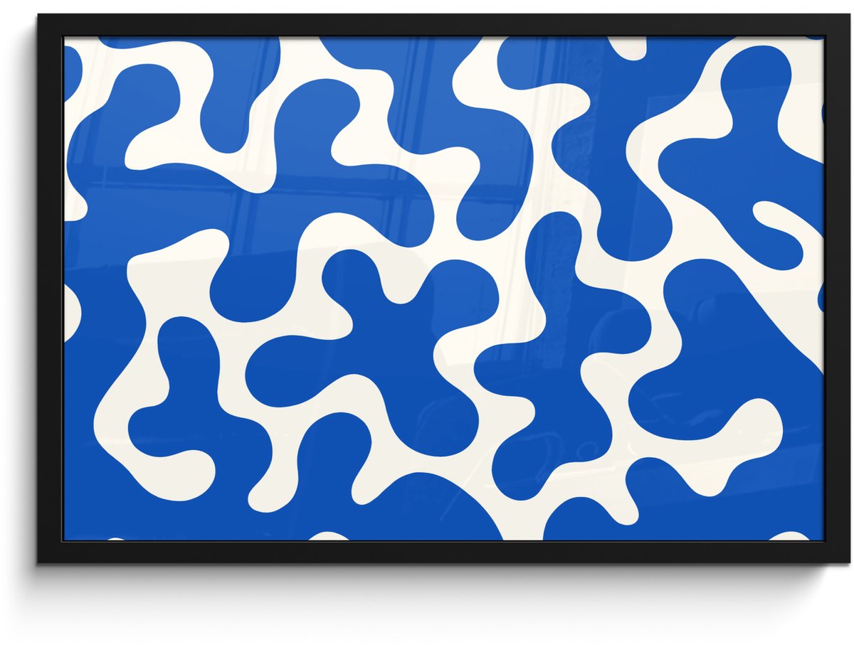 FrameYourWall Poster in lijst - Fotolijst 60x40 cm - Posters - Vormen - Abstract - Blauw - Golven - Posterlijst zwart - Decoratie - Wanddecoratie woonkamer - Muurdecoratie slaapkamer