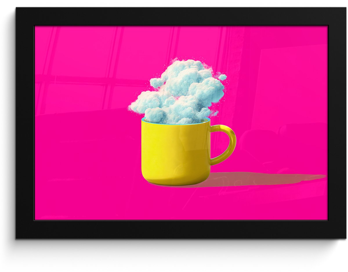 FrameYourWall Poster in lijst - Fotolijst 30x20 cm - Posters - Mok - Wolken - Roze - Minimalitisch - Posterlijst zwart - Decoratie - Wanddecoratie woonkamer - Muurdecoratie slaapkamer