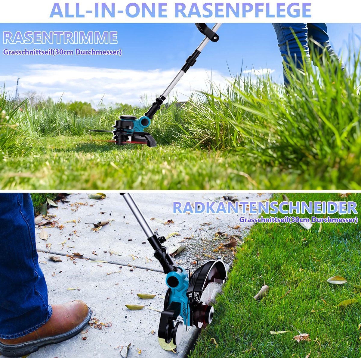 1000W Accu Grastrimmer - 4-in-1 Kantenmaaier – 26cm Snijdiameter – Bosmaaier – Grasmaaier – Draadloos & Elektrisch - Borstelloze Motor – Trimmer met 2x 4000mAh Accu en Lader – Uittrekbare Handgreep, Kantelbare Kop – Voor Gazon/Tuinklussen – foto 5