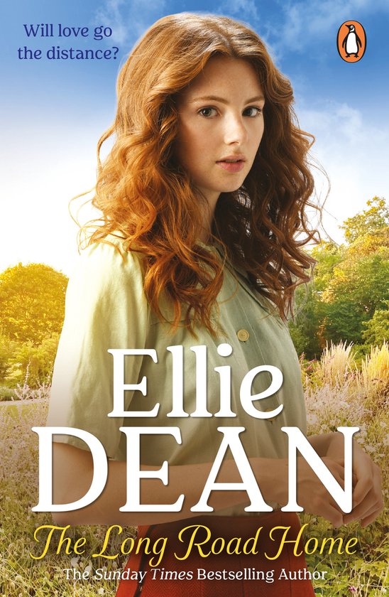 Een jonge vrouw met rood haar staat in een open veld. Ze draagt een lichtgroen overhemd. De titel 'Ellie DEAN The Long Road Home' staat op de cover.
