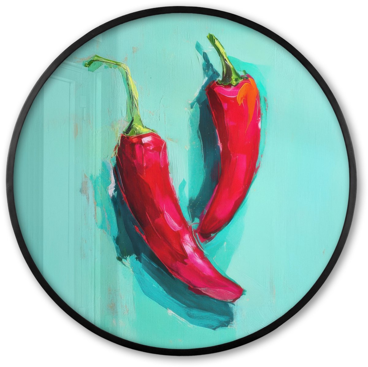 FrameYourWall Poster in lijst Rond - Fotolijst 60x60 cm - Posters - Chilipepers - Geverfd - Rood - Ronde posterlijst zwart - Decoratie - Wanddecoratie woonkamer - Muurdecoratie slaapkamer