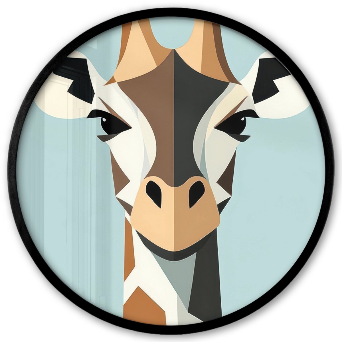FrameYourWall Poster in lijst Rond - Fotolijst 40x40 cm - Posters - Giraffe - Illustratie - Bruin - Minimalistisch - Ronde posterlijst zwart - Decoratie - Wanddecoratie woonkamer - Muurdecoratie slaapkamer