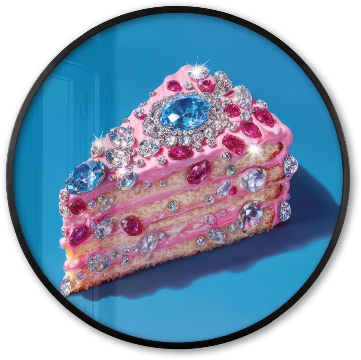 FrameYourWall Poster in lijst Rond - Fotolijst 60x60 cm - Posters - Taart - Edelstenen - Glitters - Roze - Ronde posterlijst zwart - Decoratie - Wanddecoratie woonkamer - Muurdecoratie slaapkamer