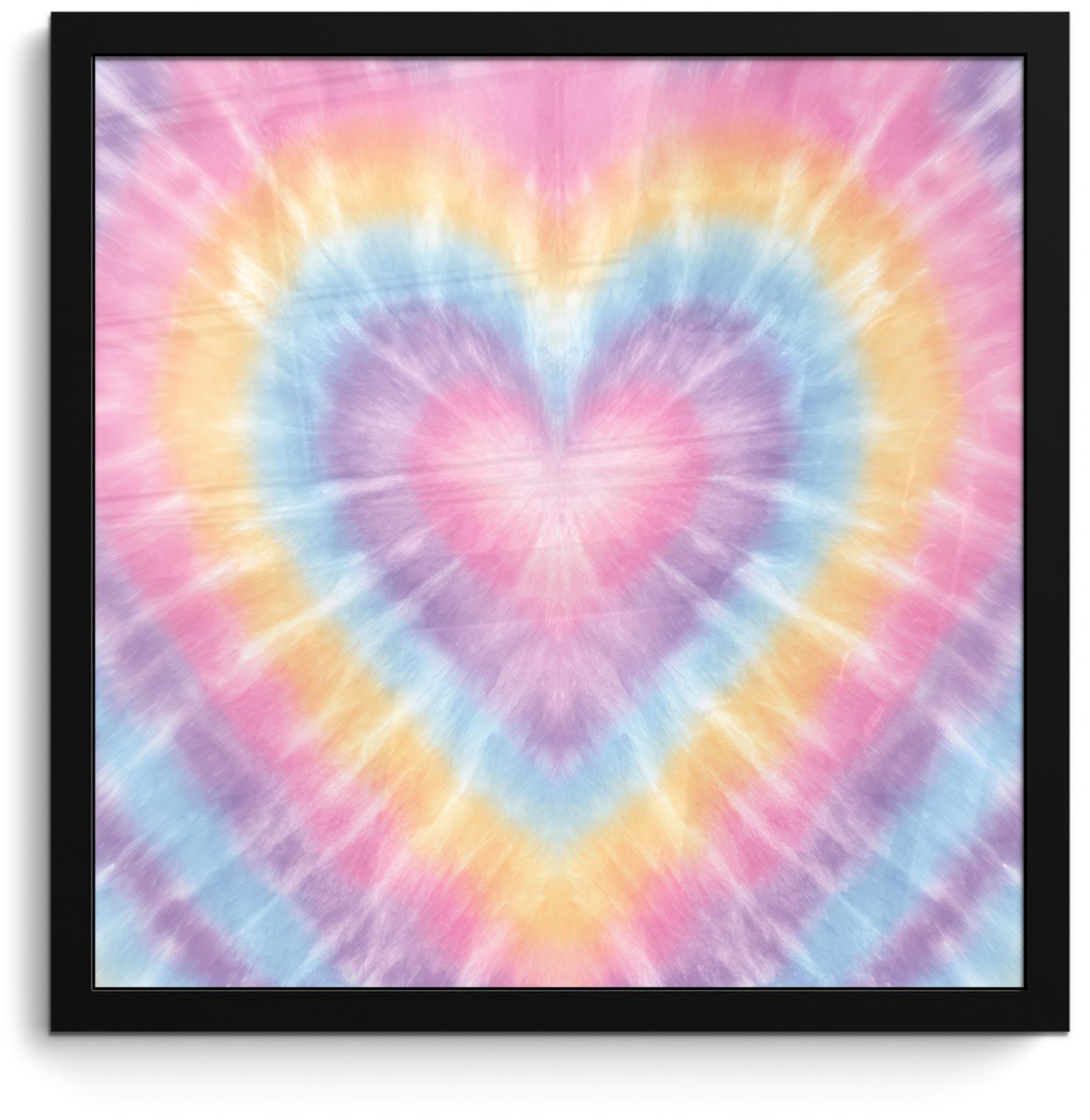 FrameYourWall Poster in lijst - Fotolijst 40x40 cm - Posters - Hartvorm - Pastelkleuren - Tie Dye - Posterlijst zwart - Decoratie - Wanddecoratie woonkamer - Muurdecoratie slaapkamer Multicolor
