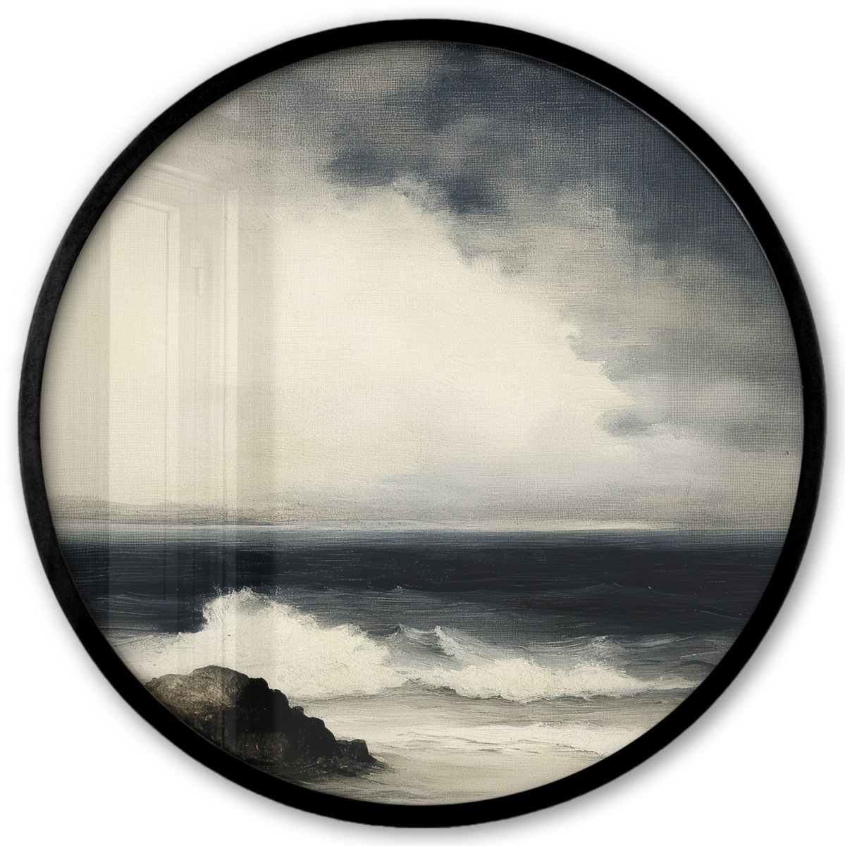 FrameYourWall Poster in lijst Rond - Fotolijst 40x40 cm - Posters - Zee - Rotsen - Storm - Ronde posterlijst zwart - Decoratie - Wanddecoratie woonkamer - Muurdecoratie slaapkamer
