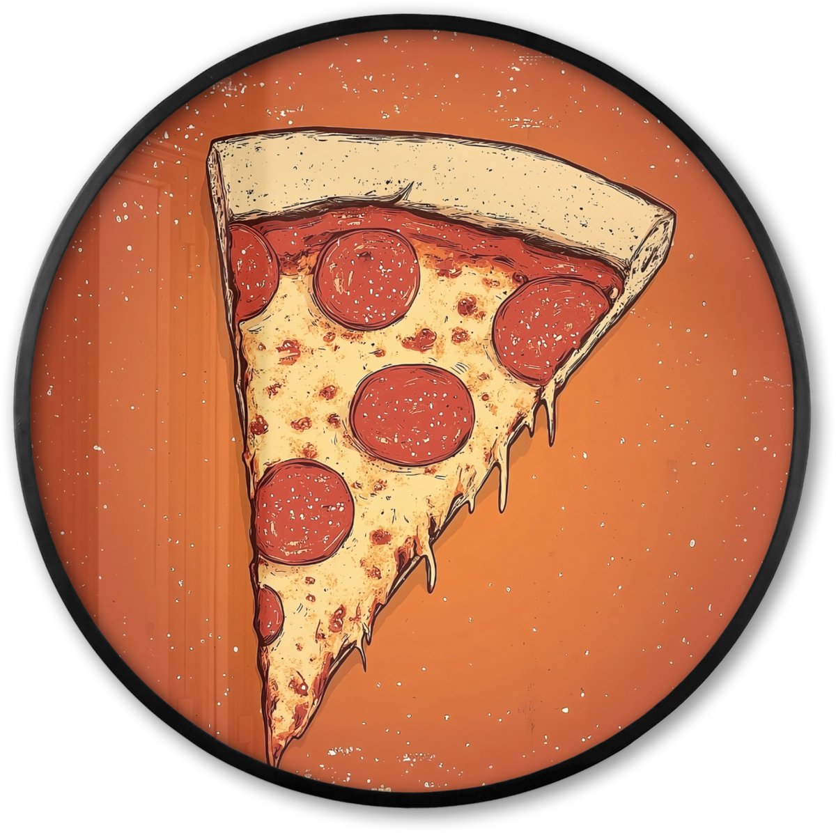 FrameYourWall Poster in lijst Rond - Fotolijst 60x60 cm - Posters - Pizza - Kaas - Rood - Pepperoni - Ronde posterlijst zwart - Decoratie - Wanddecoratie woonkamer - Muurdecoratie slaapkamer Pizza - Kaas - Pepperoni