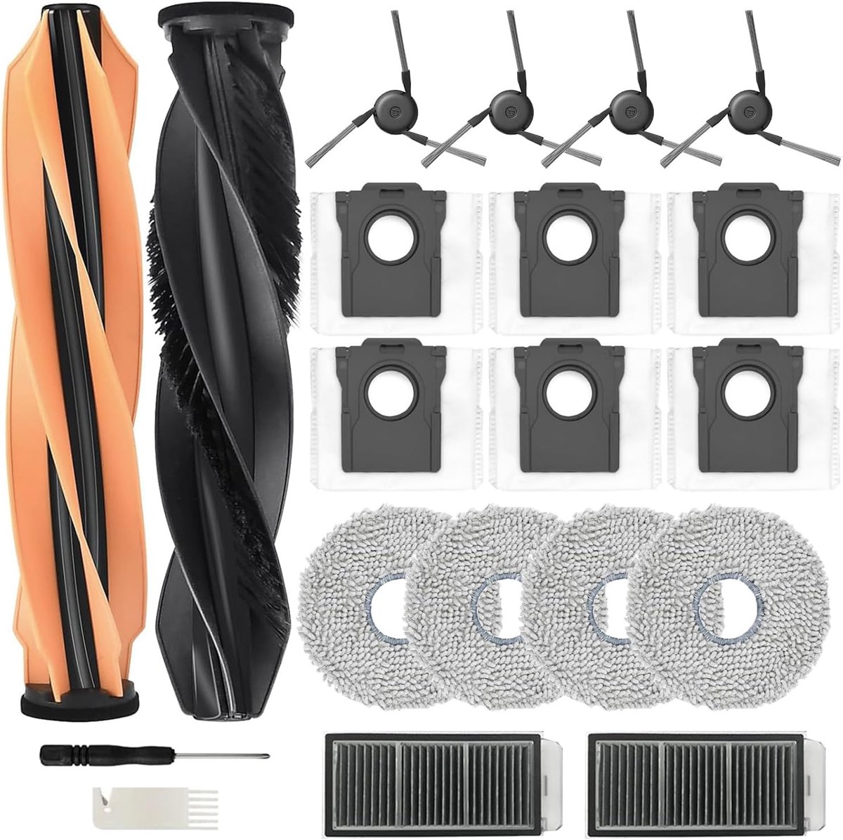 Accessoires Geschikt voor Dreame X50 Ultra Complete/ L50 Pro Ultra/L40s Pro Ultra, 2 x hoofdrolborstel, 6 x stofzak, 4 x zijborstels, 2 x filter, 4 x dweildoeken