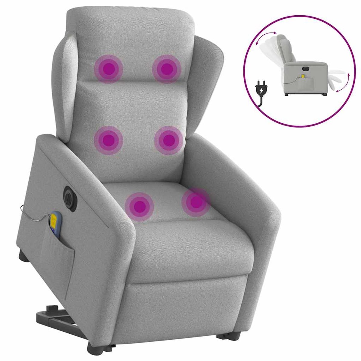 vidaXL Sta-op-massagestoel - elektrisch - verstelbaar - stof - wolk - grijs wolk grijs