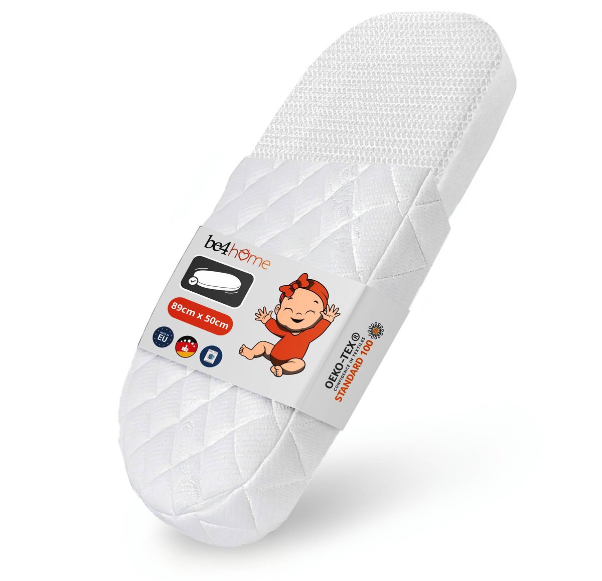 be4home ovale babymatras voor wieg 89x50 cm – ademend, hypoallergeen, dubbelzijdig, geschikt voor kinderwagen, mozesmandje, babybedje en reiswieg
