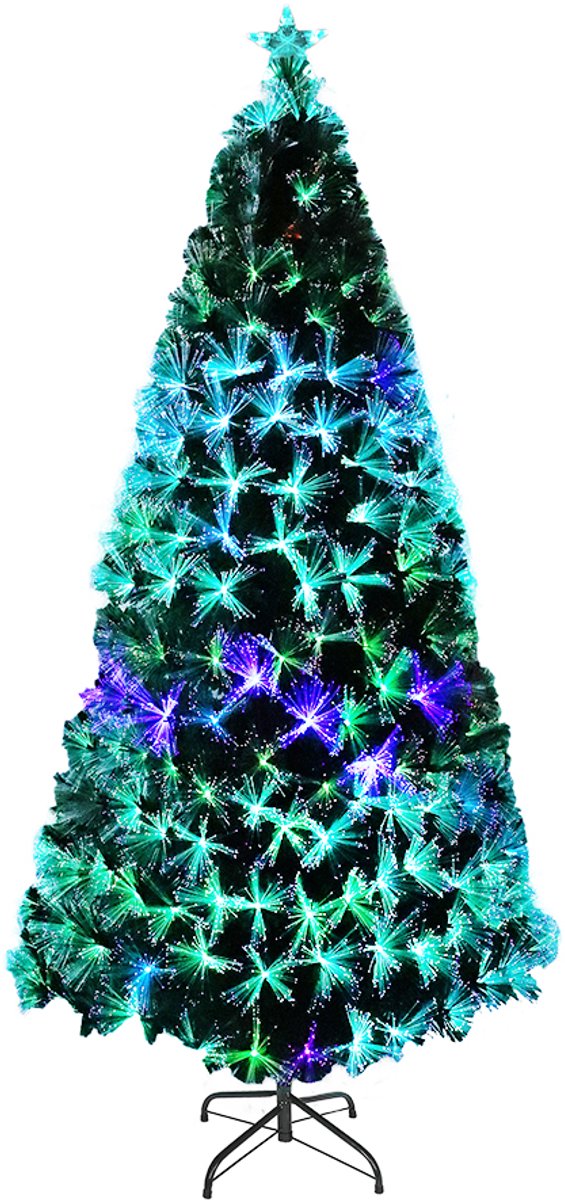 Kunstkerstboom met verlichting 240cm met dennennaalden en sparrenvezels kleurrijke glasvezel LED-kleurveranderende kerstboom kantoor thuis kerstversiering met standaard
