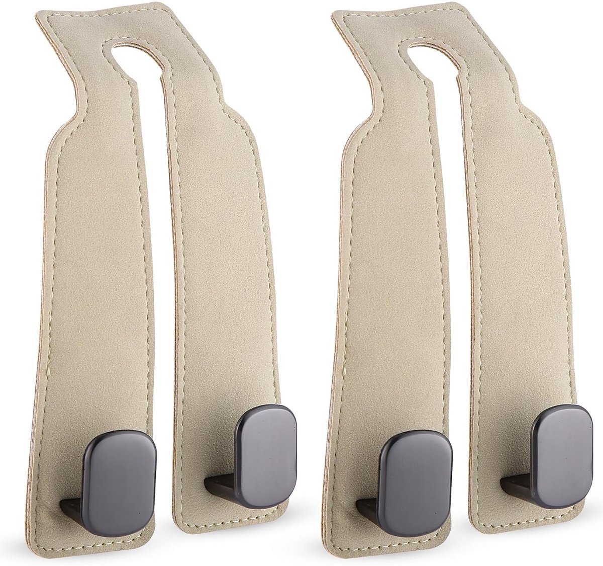 Vitdipy - 2 stuks - Autohaken - Dubbele haken voor de rugleuning van de auto - Leren opberghaken voor de autostoel - Geen installatie vereist - Ruimtebesparend - Voor tassen, portemonnees, handtassen - Beige