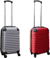 Travelerz kofferset 2 delig ABS handbagage koffers - met cijferslot - 27 liter - zilver - rood