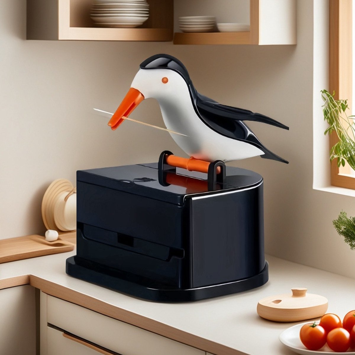 Creatieve tandenstokerdispenser met drukknop (zwart)