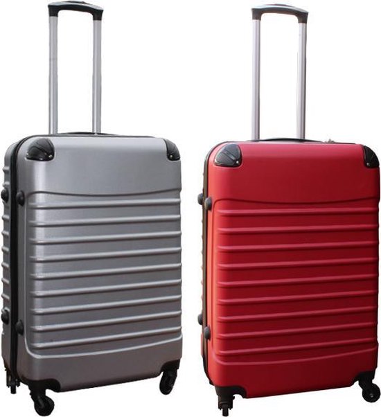Travelerz kofferset 2 delig ABS groot - met cijferslot - 69 liter - rood – zilver