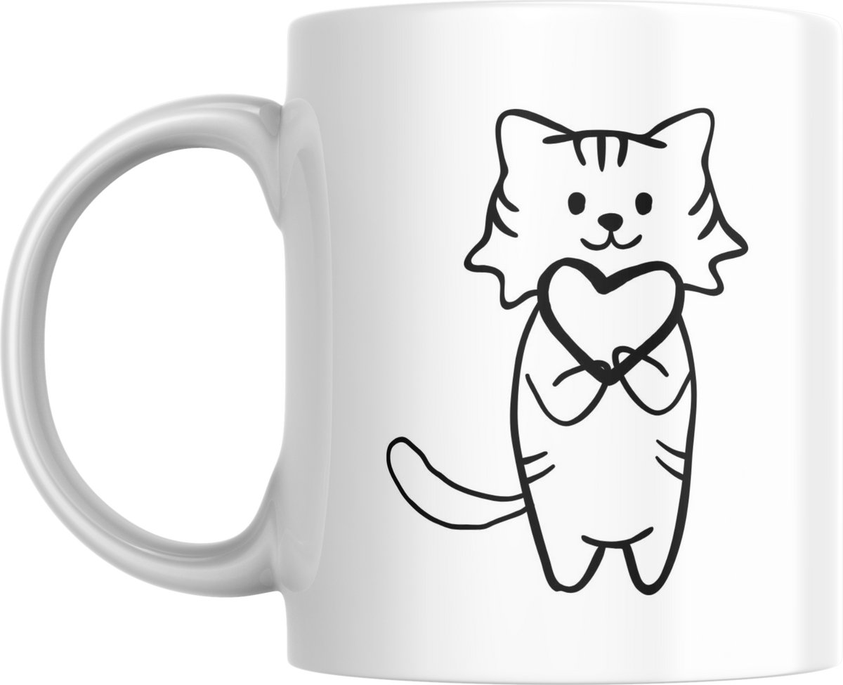 Mok Kat – Paw-sitive Vibes Only / Kat met Hartje – Grappige Koffiemok 330ml voor Kattenliefhebbers