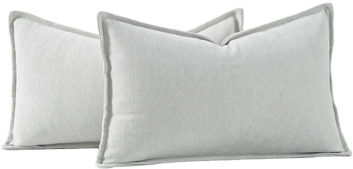 Azomor® Set van twee luxe chenille kussenhoezen met stijlvolle franjes in crème kleur