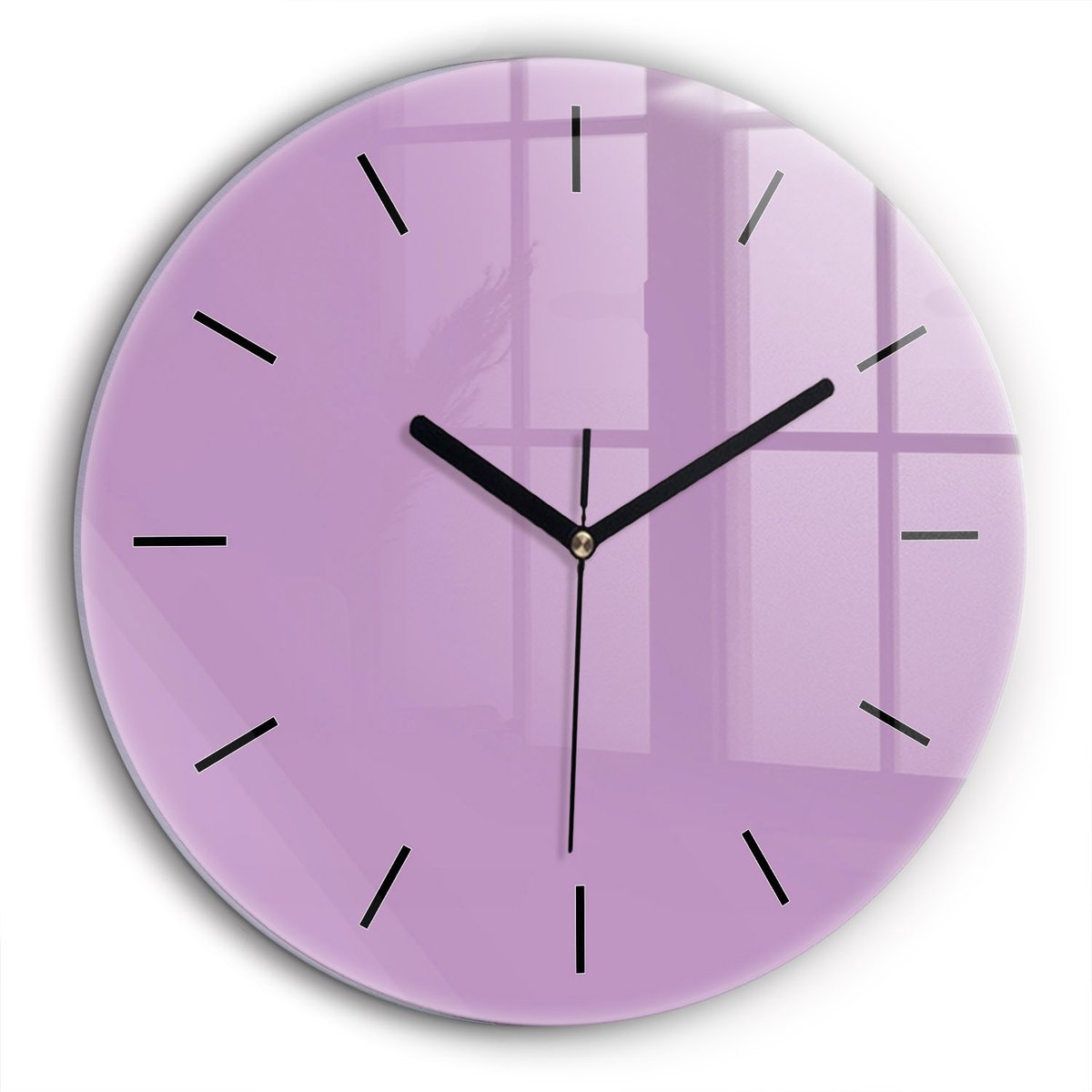 Wallfluent Wandklok - Lila Ronde Glas Klok - 60 cm x 60 cm - Lila Wandklok - Zwarte Handen - Wandklok Zonder Cijfers - Stille Wandklok Slaapkamer - Ronde Glazen Klok - Minimalistisch Wandklok - Ronde Glazen Wandklok