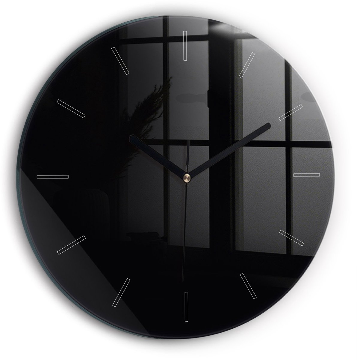 Wallfluent Wandklok - Zwart Ronde Glazen Wandklok - 30 cm x 30 cm - Zwart Wandklok - Zwarte Handen - Wandklok Zonder Cijfers - Stille Wandklok Slaapkamer - Ronde Glas Klok - Scandinavisch Wandklok - Ronde Glazen Klok