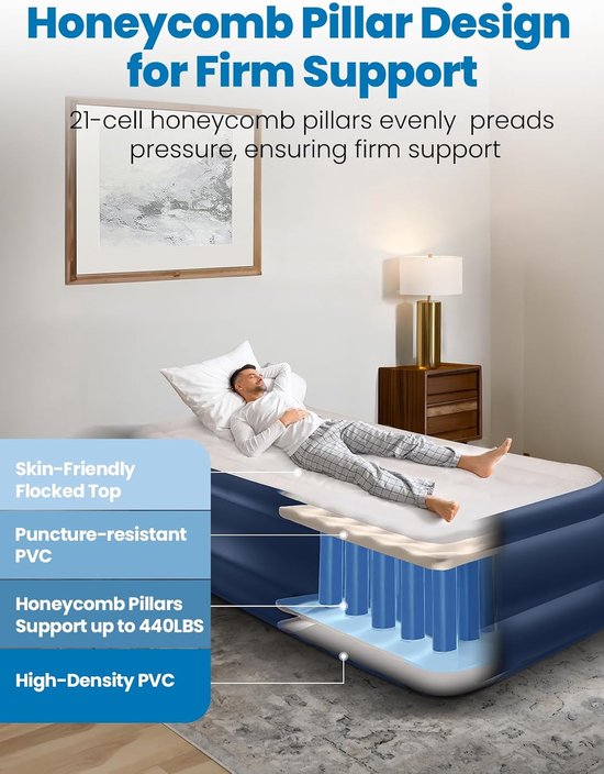 CHERIMOR Luchtbed 1-Persoons - met Ingebouwde Elektrische Pomp - <2 min snel opgeblazen - Zelfopblazend Luchtmatras - 190 x 99 x 46 cm - Logeerbed van Merkloos — afbeelding 3