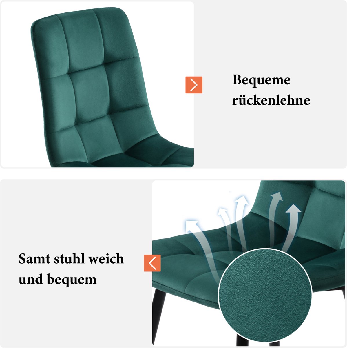 Eetkamerstoelen set van 4, donkergroen, keukenstoel met fluwelen bekleding, woonkamerstoel met rugleuning, gestoffeerde stoel met metalen poten, ergonomische stoel voor eettafel – foto 6