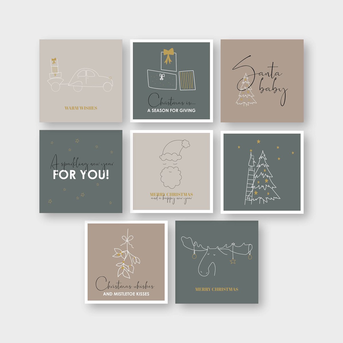 Kerstkaarten | Hippe kerstkaarten | Set 8 stuks | dubbele kaarten | incl. enveloppen | MOODZ design