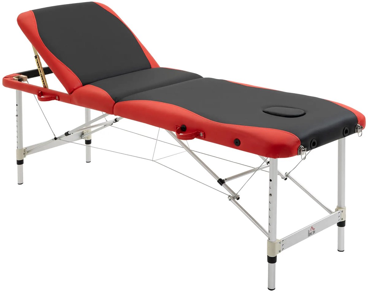 Pugsdrly Opvouwbare massagetafels, cosmetische tafels, in hoogte verstelbare massagetafel, massagebed, aluminium, schuimrubber, kunststof, zwart + rood, 215 x 81 x 61-84 cm