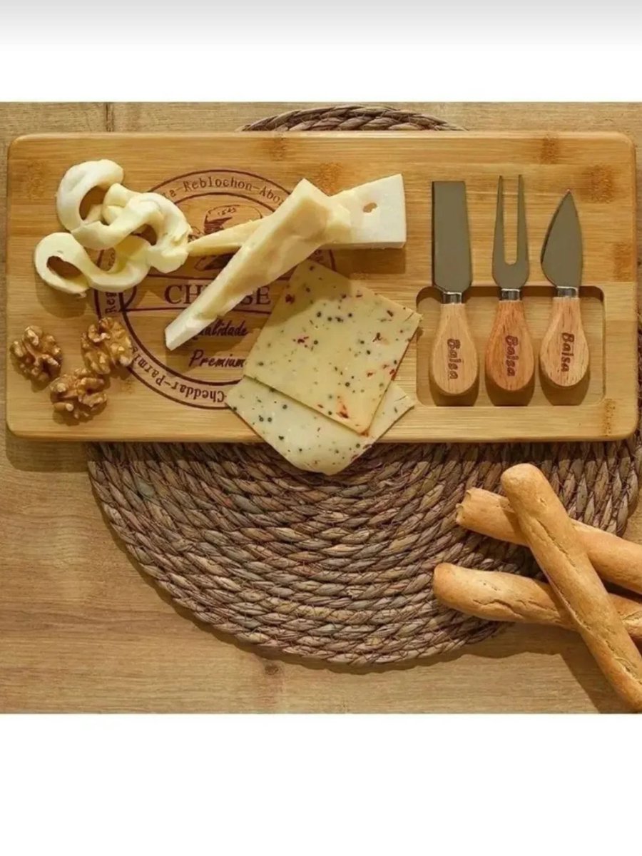 3 stuk - Complete Kaasplank Set – Bamboe Plank met 3 Messen - Perfect voor elke Borrel! — cadeau in Kookcadeaus - foto 6