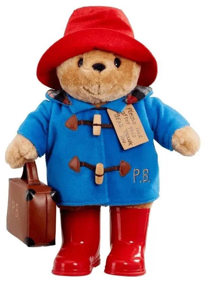 Paddington met regenlaarsjes en koffer knuffel - 36 cm - Pluche