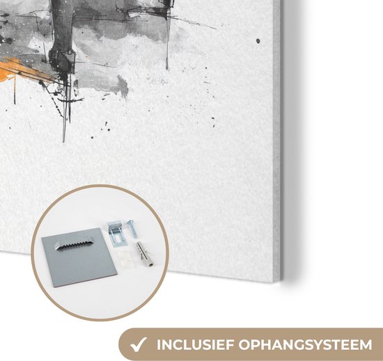 Akoestisch wandpaneel 30x40 cm - Vilt schilderij Piano - Oranje - Zwart - schets lijnen - Akoestische panelen - Geluidsdempende wanddecoratie - Geluidsisolatie woonkamer - Muurdecoratie geluidspanelen