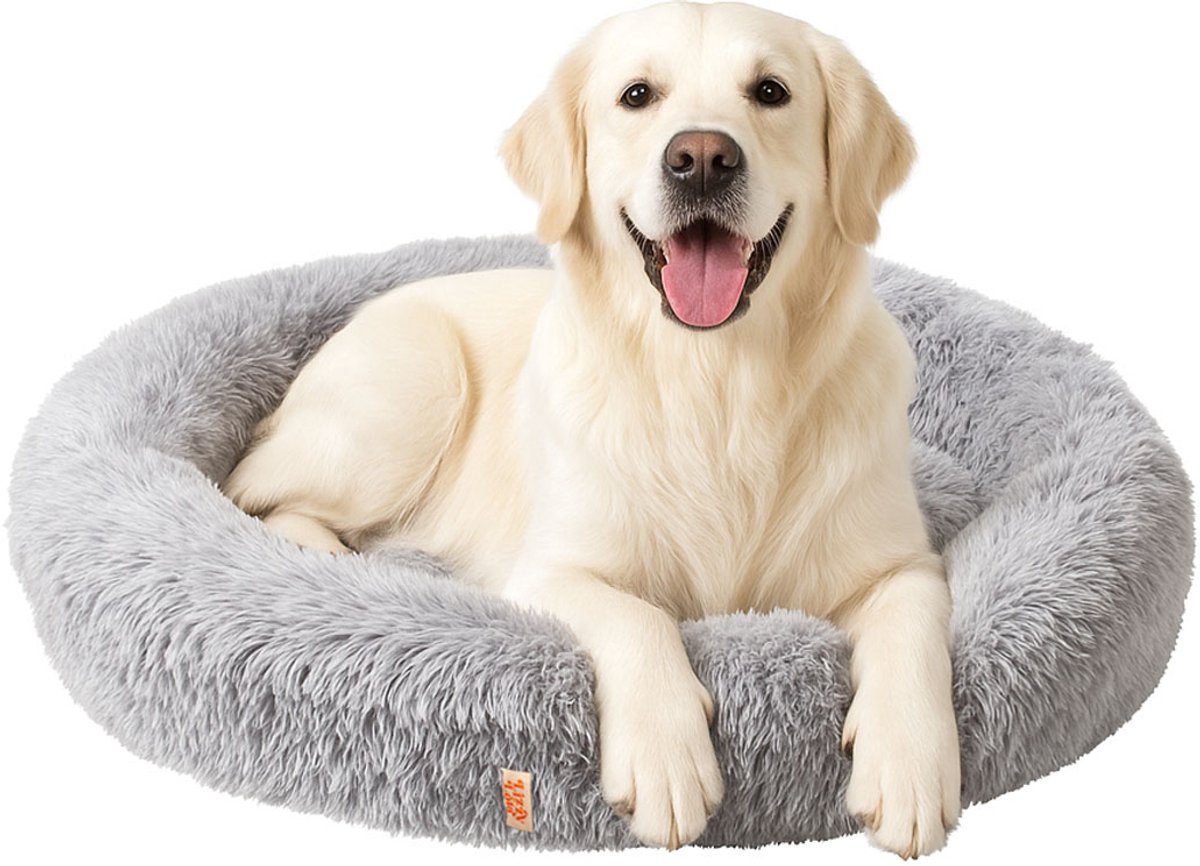 Lizzy & Lola - Fluffy Hondenmand Donut – 100 cm rond – Grijs – Extra Zacht & Wasbaar