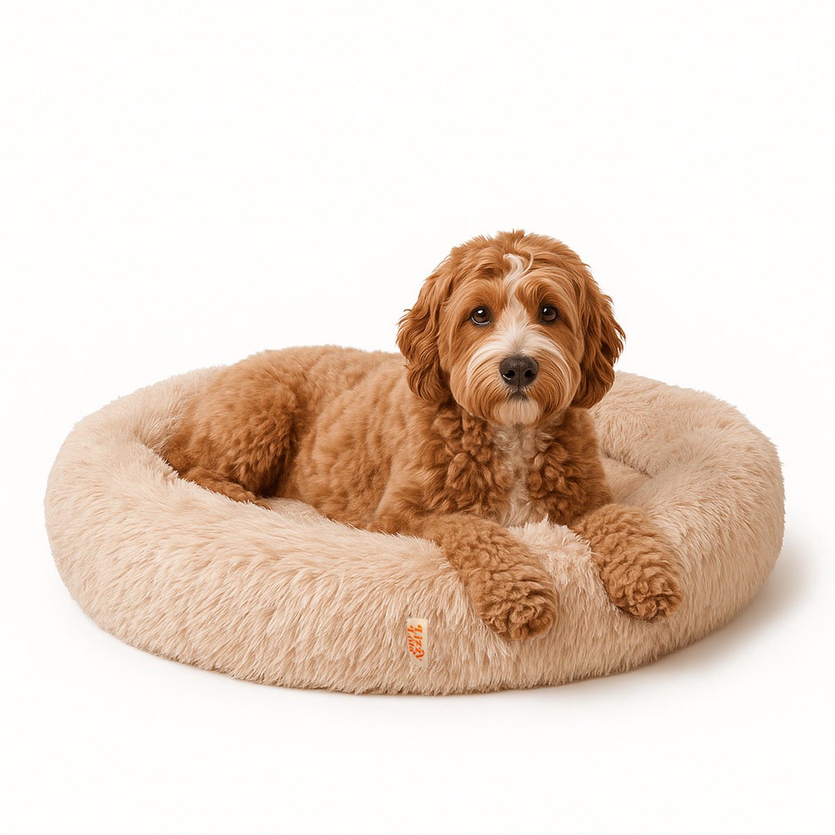 Lizzy & Lola - Fluffy Hondenmand Donut – 100 cm rond – Beige – Extra Zacht & Wasbaar