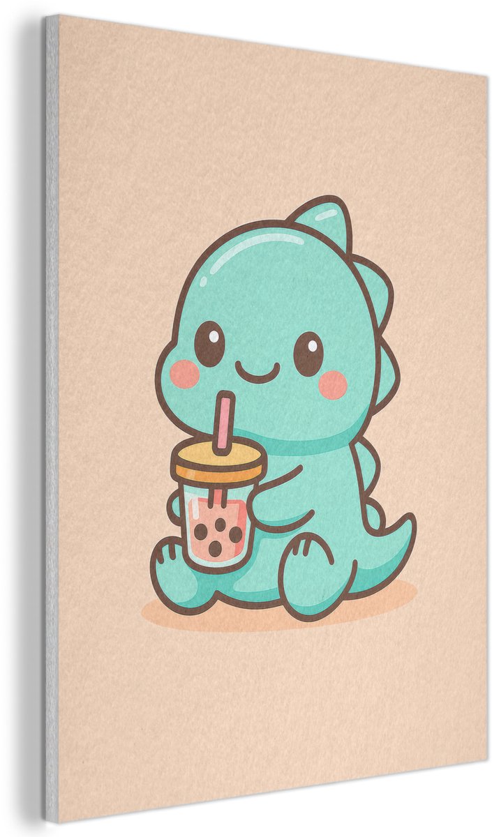Akoestisch wandpaneel 50x70 cm - Vilt schilderij Dino - Boba - kawaii - Oranje - Akoestische panelen - Geluidsdempende wanddecoratie - Geluidsisolatie woonkamer - Muurdecoratie geluidspanelen