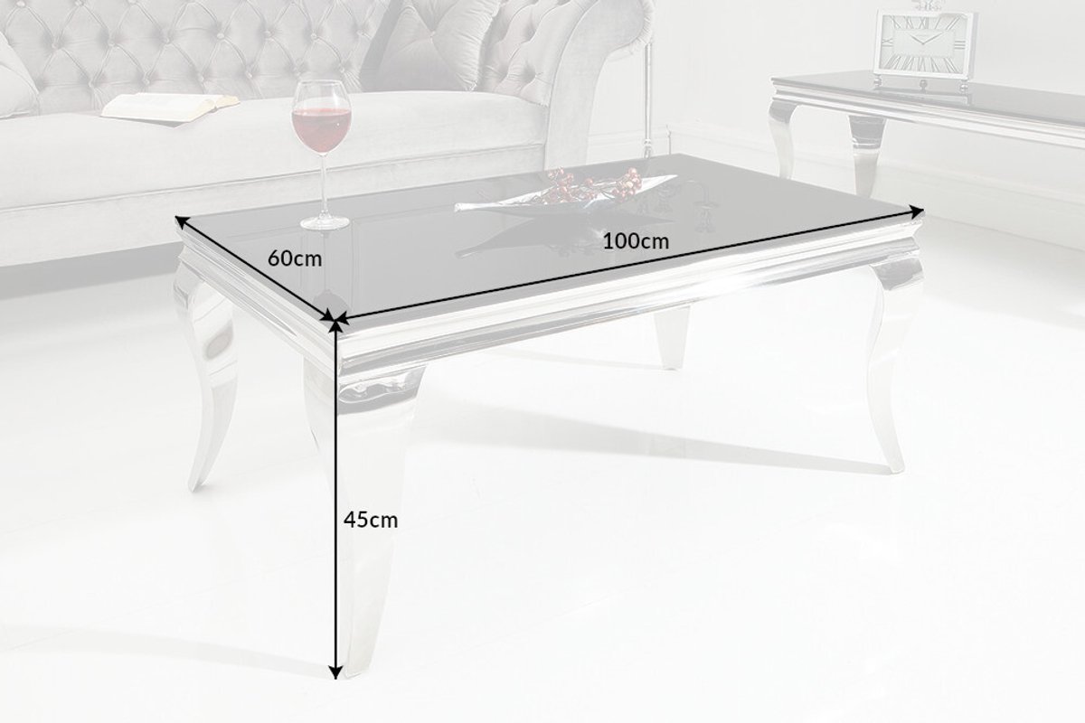 Invicta Interior Elegante salontafel MODERN BAROK 100cm zilver met zwart opaal glas - 37352 Zie omschrijving