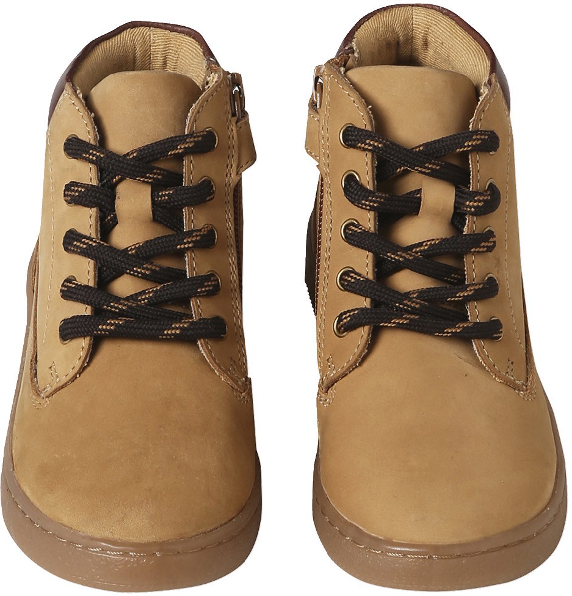 Vertbaudet Boots voor jongens uit de kleutercollectie van leer met rits en elastische veters Beige