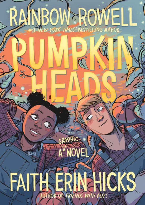 Rainbow Rowell's "Pumpkinheads" graphic novel met Deja en Josiah, twee tieners in overalls met pompoenmotieven.