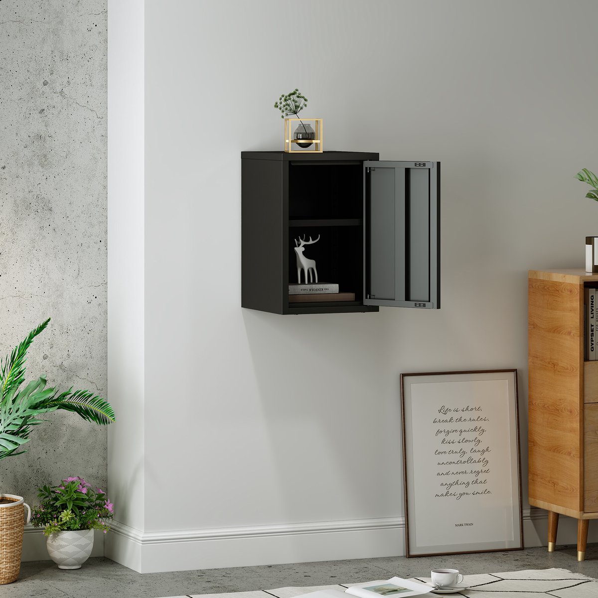 Metalen wandkast Burlöv 50x33x35 cm zwart [en.casa]