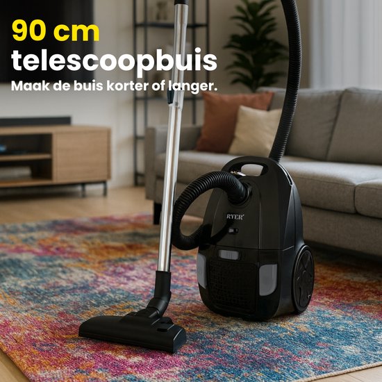 RYER - Stofzuiger met Zak - Krachtig 850W - Stil - 12m Actieradius - HEPA - Drie Mondstukken - Vacuum Cleaner - MotionPro Serie