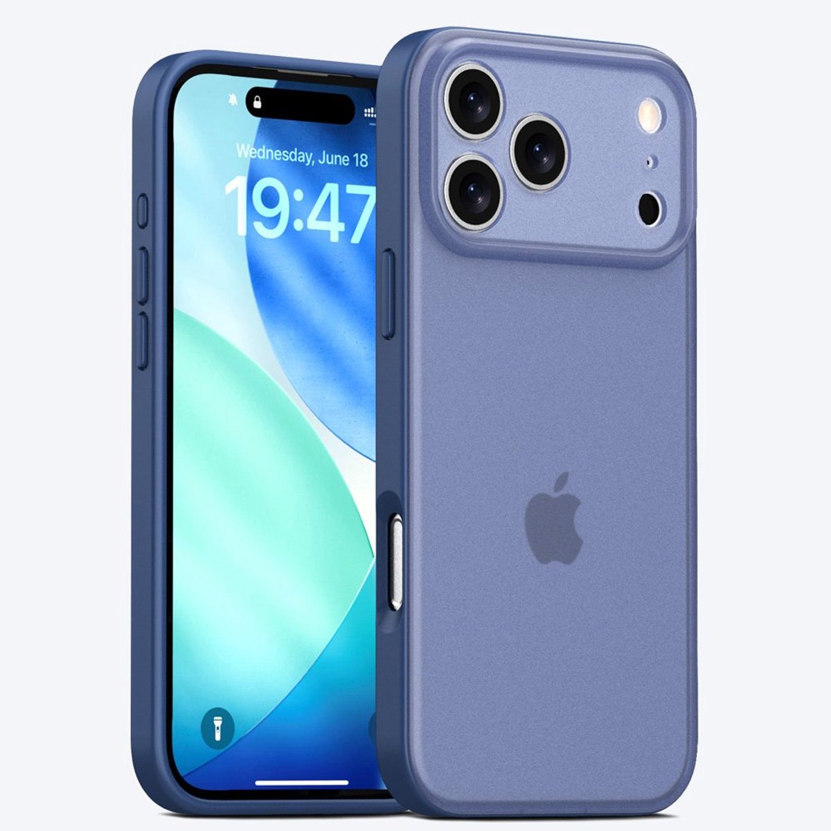 Mobiq - Frosted Rugged Bumper Hoesje geschikt voor iPhone 17 Pro - blauw