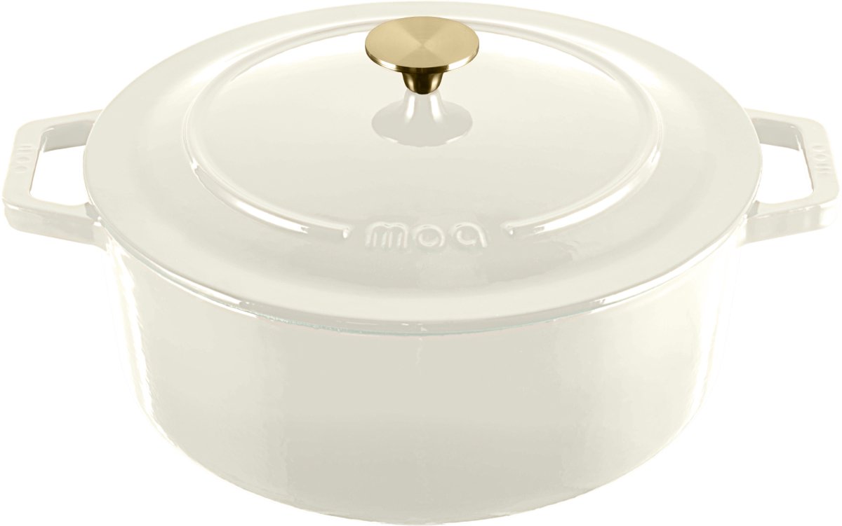 MOA Gietijzeren Braadpan - 7,2L Stoofpot - Voor Alle Warmtebronnen incl. Inductie - Met Deksel - Ø 30cm - Anti-Aanbaklaag - PFAS-vrij - Wit van MOA