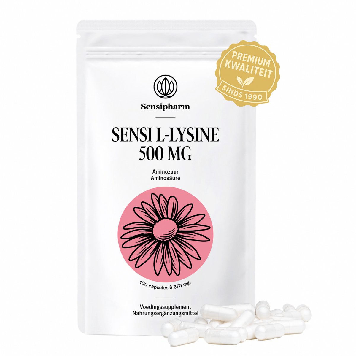 Sensipharm Sensi L-Lysine – 100 vegan capsules 670 mg – essentieel Aminozuur Supplement voor Weerstand, Immuunsysteem en Herstel