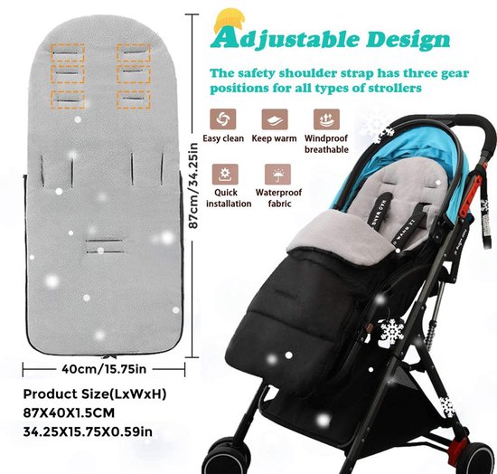 Unyqoos® Universele warme en waterafstotende voetenzak voor kinderwagens van Unyqoos — afbeelding 3